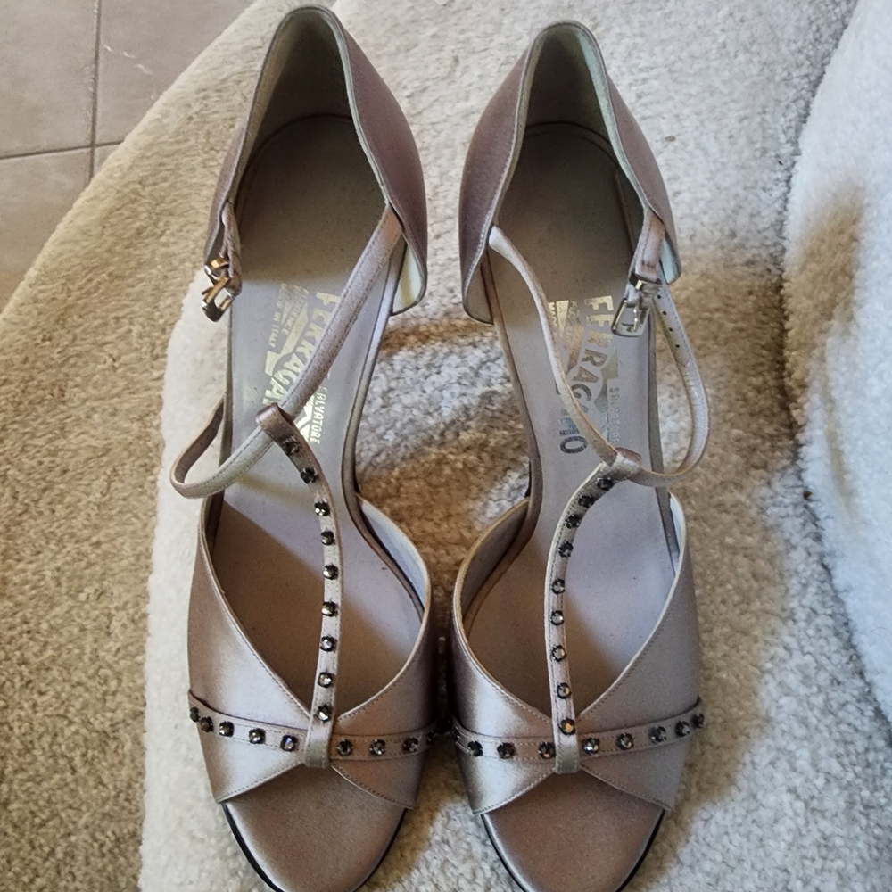Salvatore Ferragamo Satin Champagne Heels